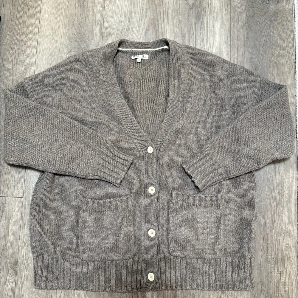 Alex Mill Emma Cardigan XL Lambswool Blend V-Neck Taupe Cozy Classic - Picture 3 of 8